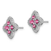 14k White Gold 1/3 carat Lab Grown Diamond VS/SI+ G+ and Lab Created Pink Sapphire Fancy Post Earrings